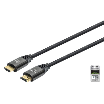 Manhattan Certified HDMI 8K@60Hz Cable with Ethernet, 3m, Suitable for ALL 8K, 4K & 1080p/HD Uses, 4K@120Hz, Black, Ultra High Speed, Lifetime Warranty, Equivalent to HDMI21-CBL-8K60-3M / HDMM21V3M