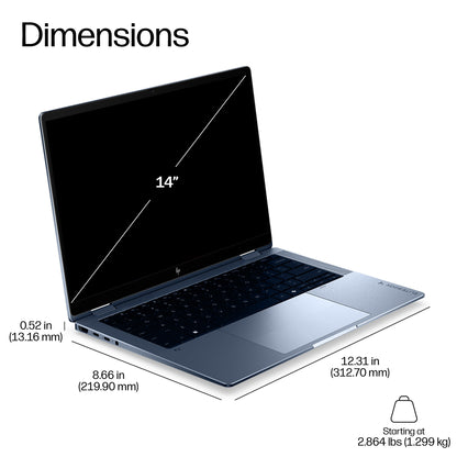 HP EliteBook X Flip G2i 14 inch Notebook Next Gen AI PC Wolf Pro Security Edition Copilot+ PC Intel Core Ultra 7 356H Hybrid (2-in-1) 35.6 cm (14") Touchscreen 3K 32 GB LPDDR5x-SDRAM 512 GB SSD Wi-Fi 7 (802.11be) Windows 11 Pro Blue