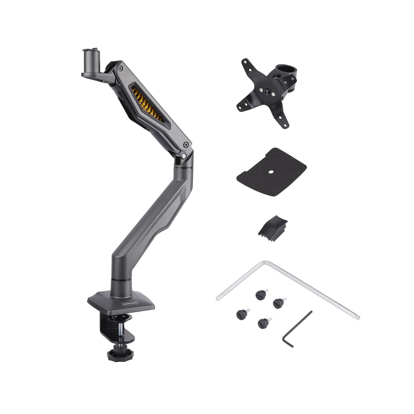 StarTech.com Desk Mount Monitor Arm, Up To 32" Display, Max 22lb/10kg, VESA 75x75/100x100, C-Clamp, Fully Articulating, Mechanical Spring, TAA-compliant