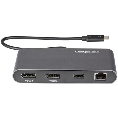 StarTech.com Dual-Monitor Thunderbolt Mini Dock, 4K 60Hz DisplayPort, Driverless Hub for Windows & Mac, Gigabit Ethernet, 1x USB-A (USB 5Gbps), 11in (28cm) Cable