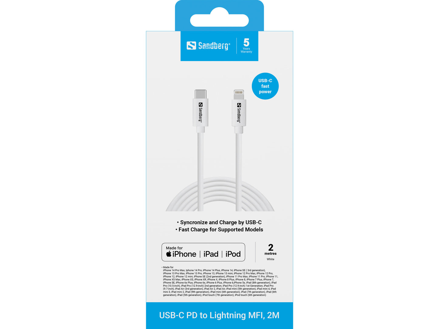 Sandberg USB-C PD to Lightning MFI, 2M