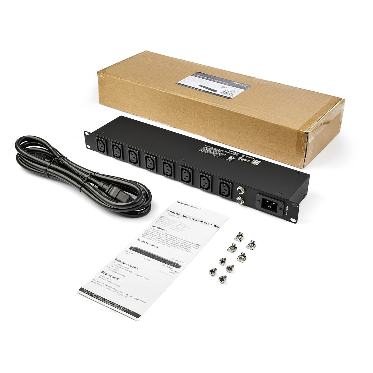 StarTech.com 8-Port Rack-Mount PDU with C13 Outlets - 16 A - 2m Power Cord (BS 1363) - 1U