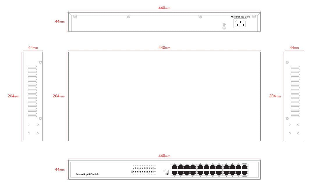 Lanview LVN-1UMOUNT-24PORT-1G network switch Unmanaged Gigabit Ethernet (10/100/1000)