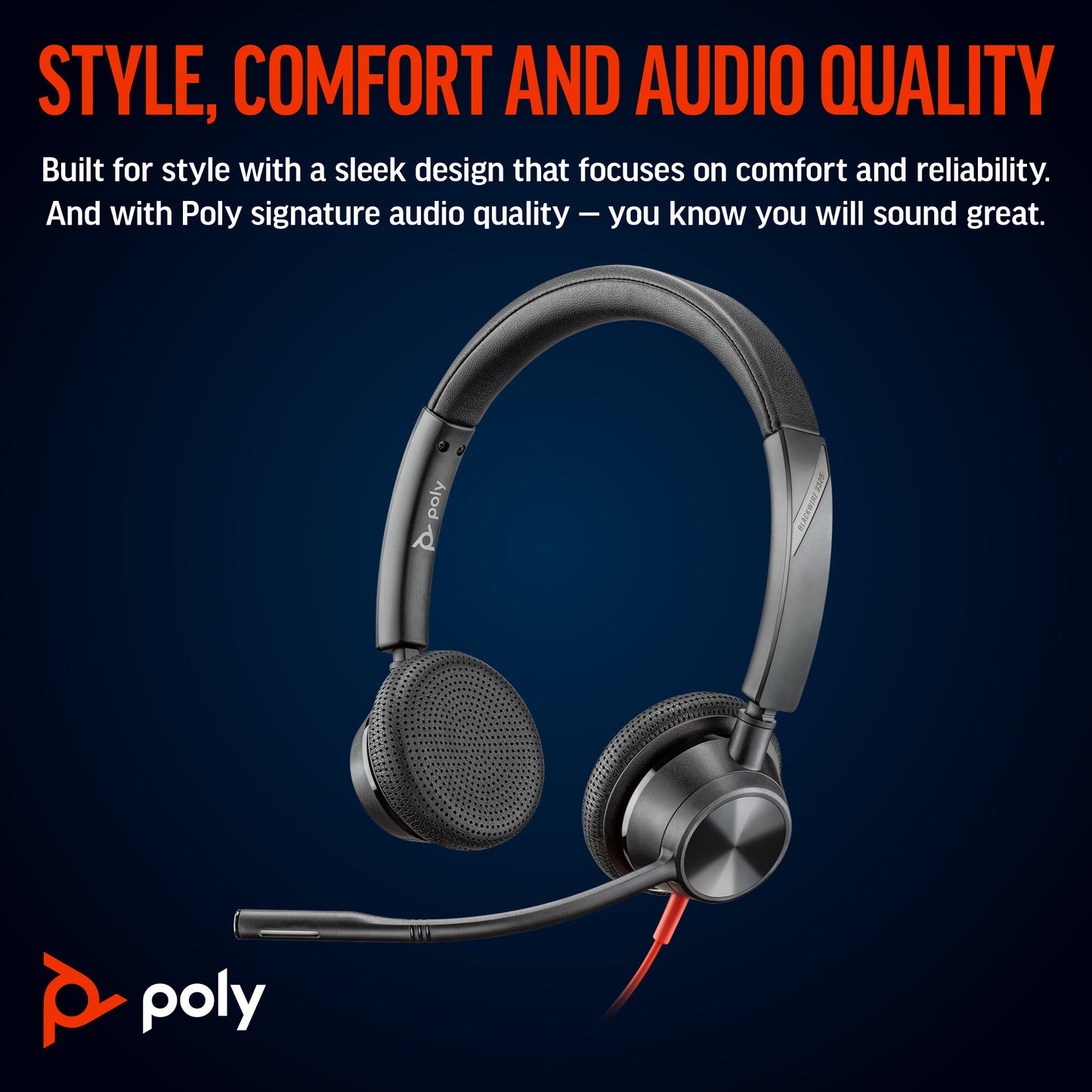 Poly Blackwire 3325 Stereo Microsoft Teams Certified USB-C Headset +3.5mm Plug +USB-C/A Adapter