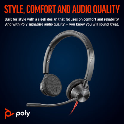 Poly Blackwire 3325 Stereo Microsoft Teams Certified USB-C Headset +3.5mm Plug +USB-C/A Adapter
