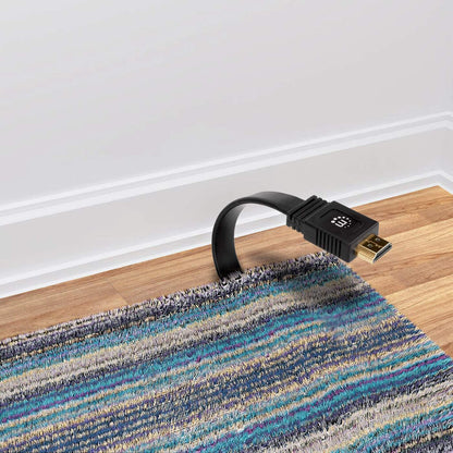 Manhattan HDMI 4K@60Hz Cable with Ethernet - Flat, 0.5m, Suitable for ALL 4K & 1080p/HD uses - when upgrading now or have it ready for when you need it, Male to Male, Black, Ultra HD 4k x 2k, Lifetime Warranty, Premium High Speed