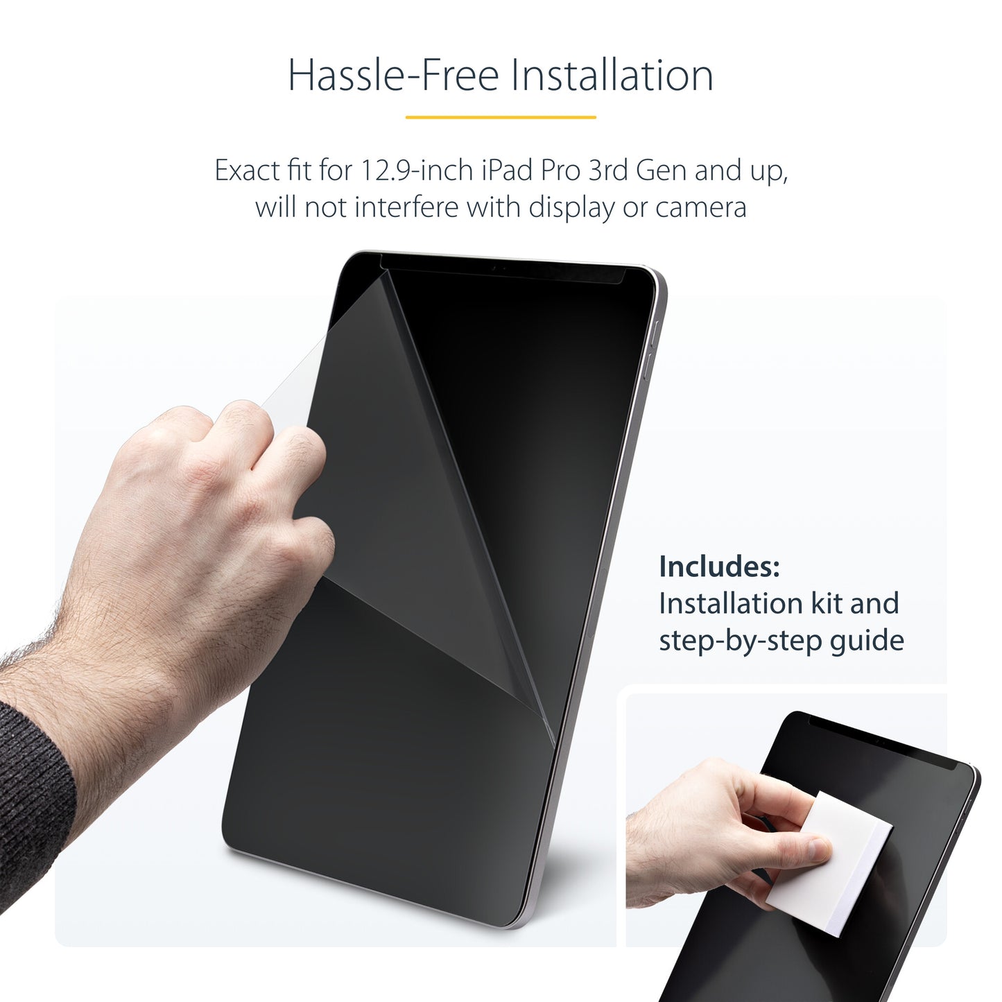 StarTech.com 4-Way Privacy Screen For 12.9-inch iPad Pro, 3rd Gen and Up, For Portrait/Landscape, Touch-Enabled, +/- 30 Deg. View, Blocks up to 51% Blue Light, Matte