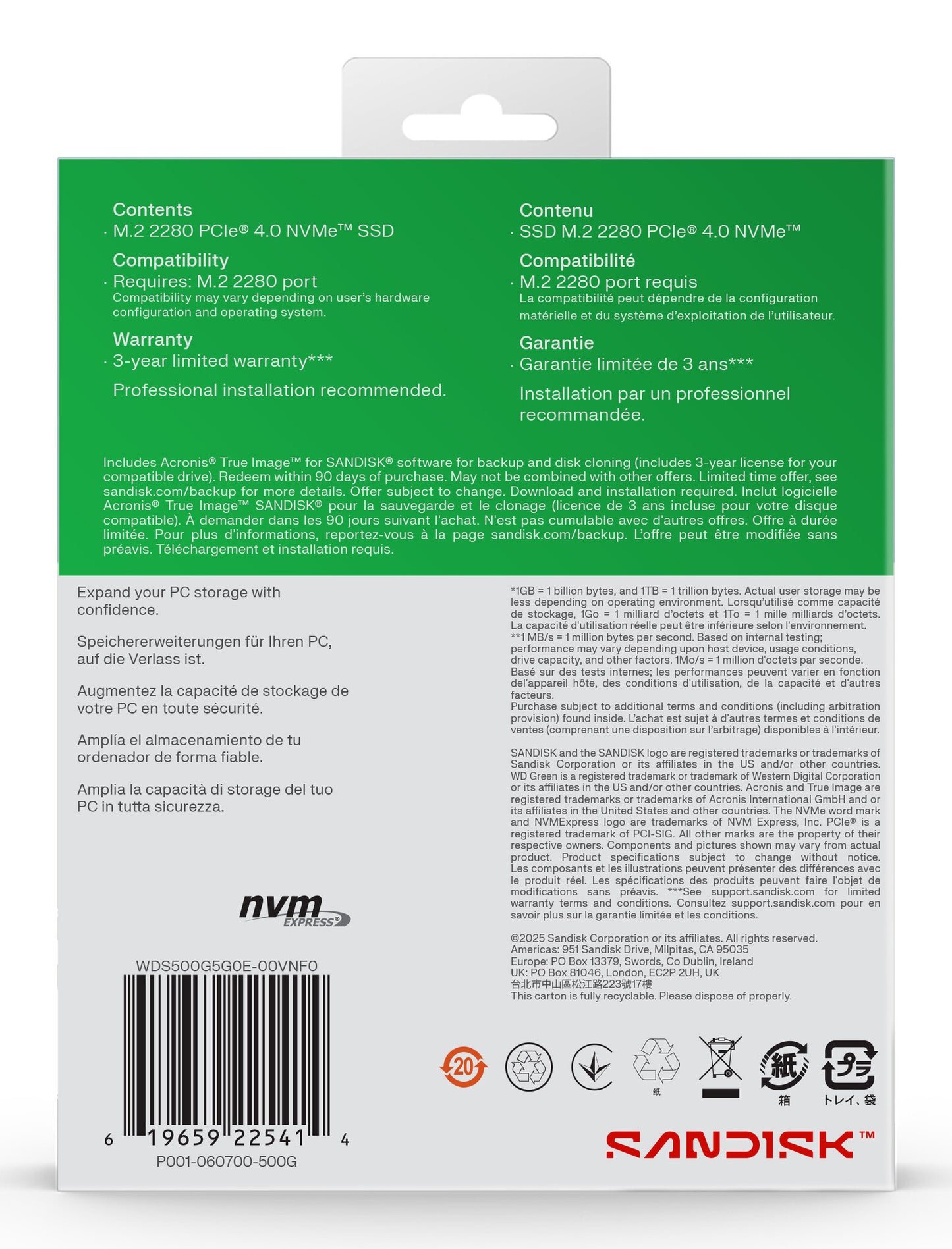 SanDisk Green WD ™ SN3000 NVMe™ SSD POWERED BY 500 GB
