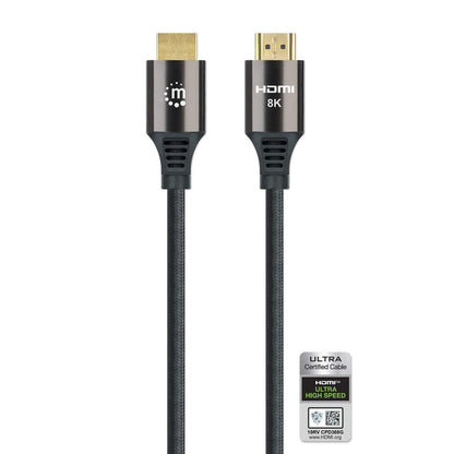 Manhattan Certified HDMI 8K@60Hz Cable with Ethernet, 3m, Suitable for ALL 8K, 4K & 1080p/HD Uses, 4K@120Hz, Black, Ultra High Speed, Lifetime Warranty, Equivalent to HDMI21-CBL-8K60-3M / HDMM21V3M
