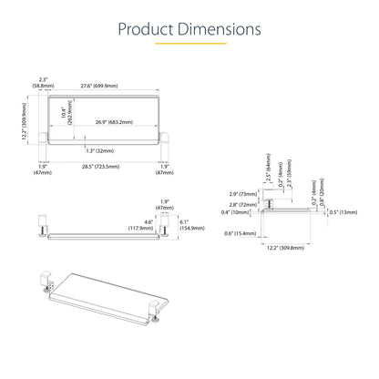StarTech.com Under-Desk Keyboard Tray, Clamp-on Ergonomic Keyboard Holder, Up to 12kg (26.5lb), Sliding Keyboard and Mouse Drawer with C-Clamps, Height Adjustable Keyboard Tray (3.9/4.7/5.5 in) - TAA