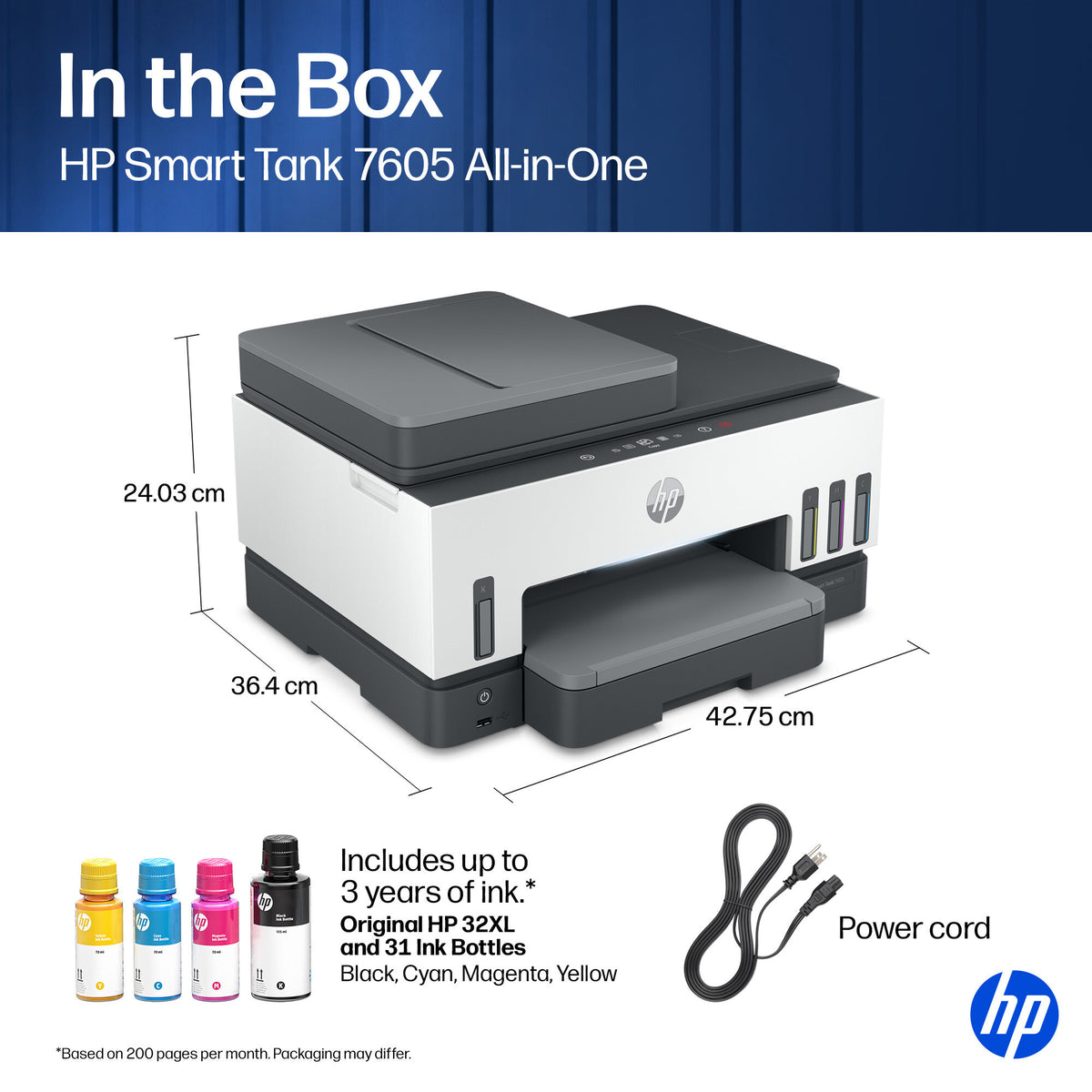 HP Smart Tank 7605 Wireless All-in-One Color Printer, Two-sided printing; Copier, Scanner