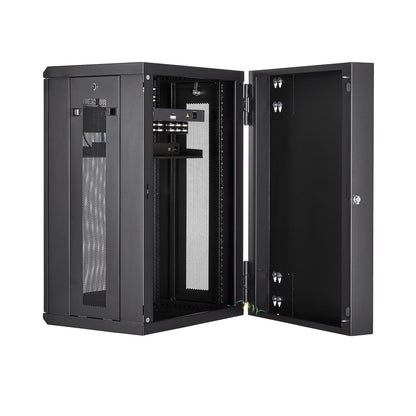 StarTech.com 4-Post 18U Wall Mount Network Cabinet with 1U Shelf, 19" Hinged Wall-Mounted Server Rack for Data / AV / Electronics / Computer Equipment, Flexible Vented Rack Enclosure