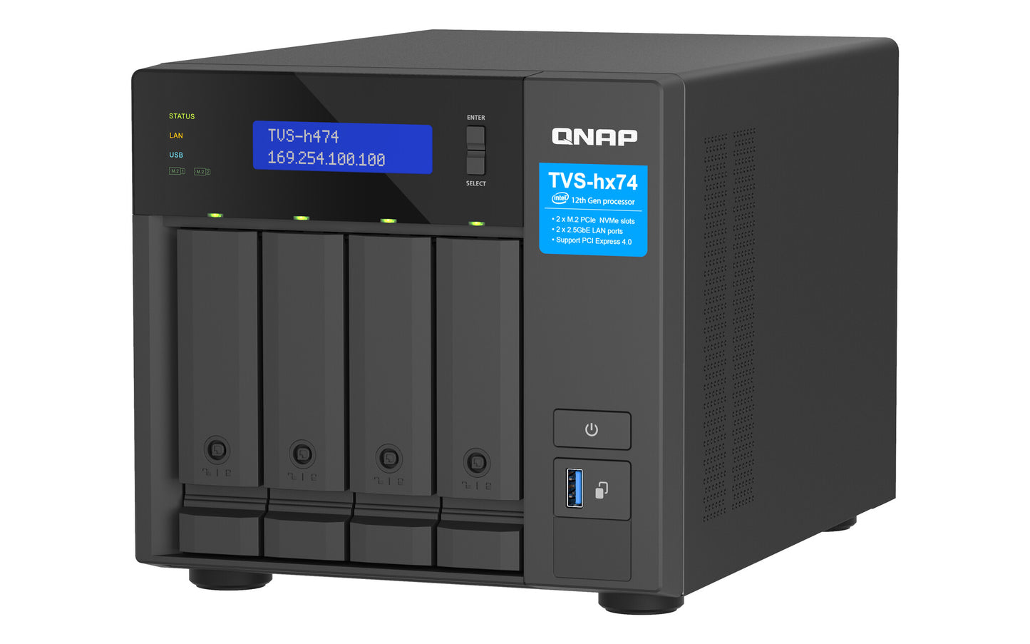 QNAP TVS-H474 NAS Tower Intel® Pentium® G7400 8 GB DDR4 0 TB QuTS hero Black