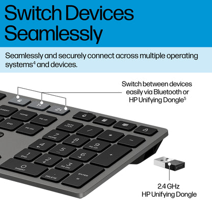 HP 720 Multi-Device Rechargeable Wireless Keyboard and Mouse Combo