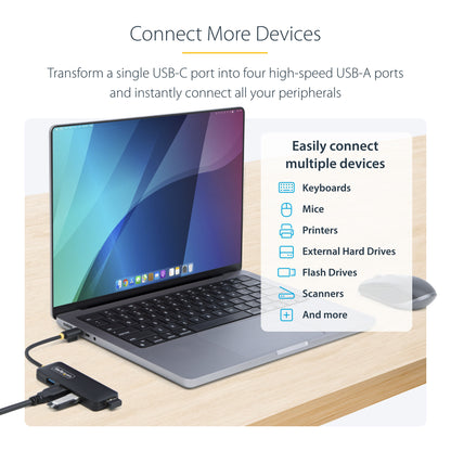 StarTech.com 4-Port USB-C Hub, 5Gbps, USB-C to 4x USB-A, Bus Powered, Small Travel Mini Hub, Multi-Port USB 3.0 Splitter, Portable Hub, Overcurrent Protection