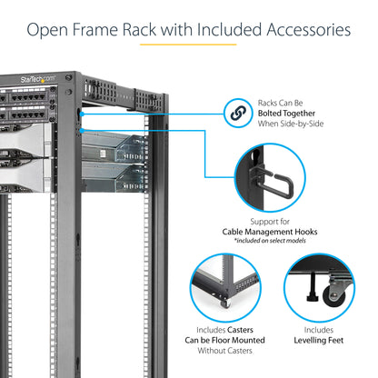 StarTech.com 25U 4-Post Server Rack, 19in Open Frame Rack with 40in (101cm) Mounting Depth and 1200lb (544kg) Weight Capacity, Mobile or Floor Mount IT Rack