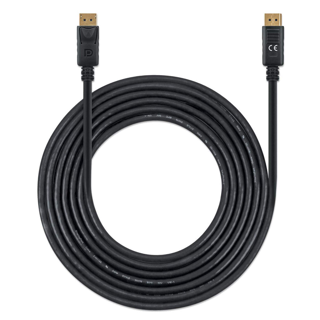 Manhattan DisplayPort 1.4 Cable, 8K@60hz, 3m, PVC Cable, Male to Male, Equivalent to DP14MM3M, With Latches, Fully Shielded, Black, Lifetime Warranty, Polybag