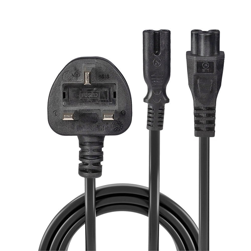 Lindy 2.5m UK 3 Pin Plug to IEC C5 & IEC C7 Splitter Extension Cable, Black