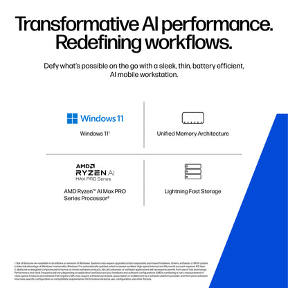 HP ZBook Ultra G1a Copilot+ PC AMD Ryzen AI Max+ PRO PRO 395 Mobile workstation 35.6 cm (14") Touchscreen 2.8K 64 GB LPDDR5x-SDRAM 1 TB SSD Wi-Fi 7 (802.11be) Windows 11 Pro AI Workstation, AI PC Silver