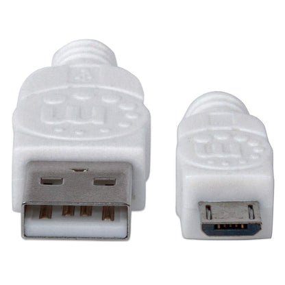 Manhattan USB-A to Micro-USB Cable, 1.8m, Male to Male, 480 Mbps (USB 2.0), Hi-Speed USB, White, Lifetime Warranty