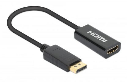 Manhattan DisplayPort 1.2 to HDMI Active Adapter, 4K@60Hz, 15cm, Male to Female, DP With Latch, Black, Not Bi-Directional, Three Year Warranty, Equivalent to DP2HD4K60S