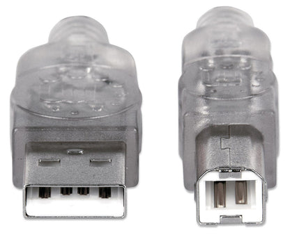 Manhattan USB-A to USB-B Cable, 3m, Male to Male, Translucent Silver, 480 Mbps (USB 2.0), Hi-Speed USB, Lifetime Warranty, Equivalent to USB2AA2M (except colour).