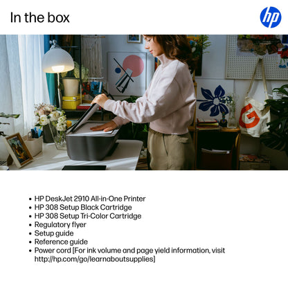 HP DeskJet 2910 Wireless All-in-One Color Printer, Instant Ink