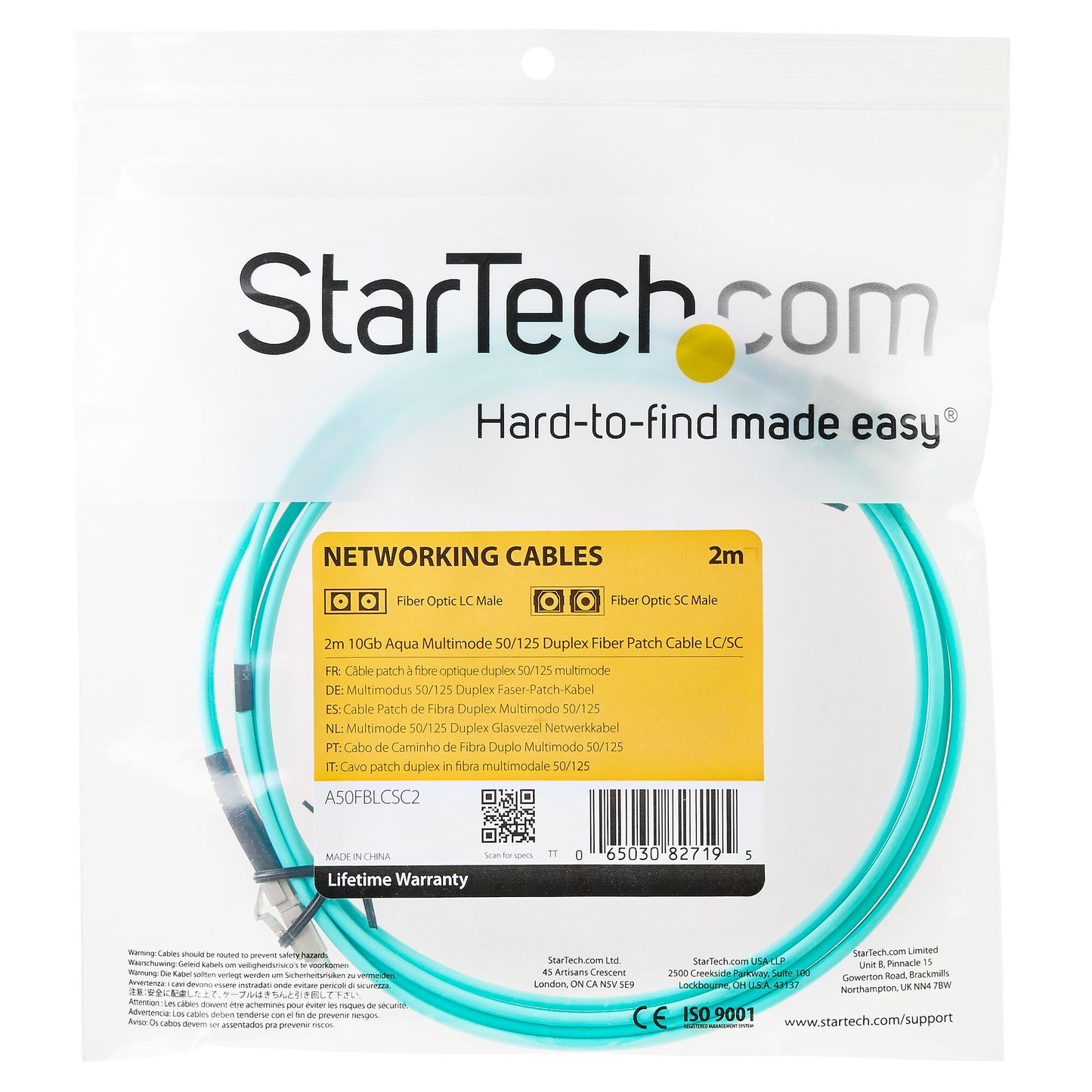 StarTech.com 2m (6ft) LC/UPC to LC/UPC OM3 Multimode Fiber Optic Cable, Full Duplex 50/125µm Zipcord Fiber Cable, 100G, Low Insertion Loss, LSZH Fiber Jumper Cord