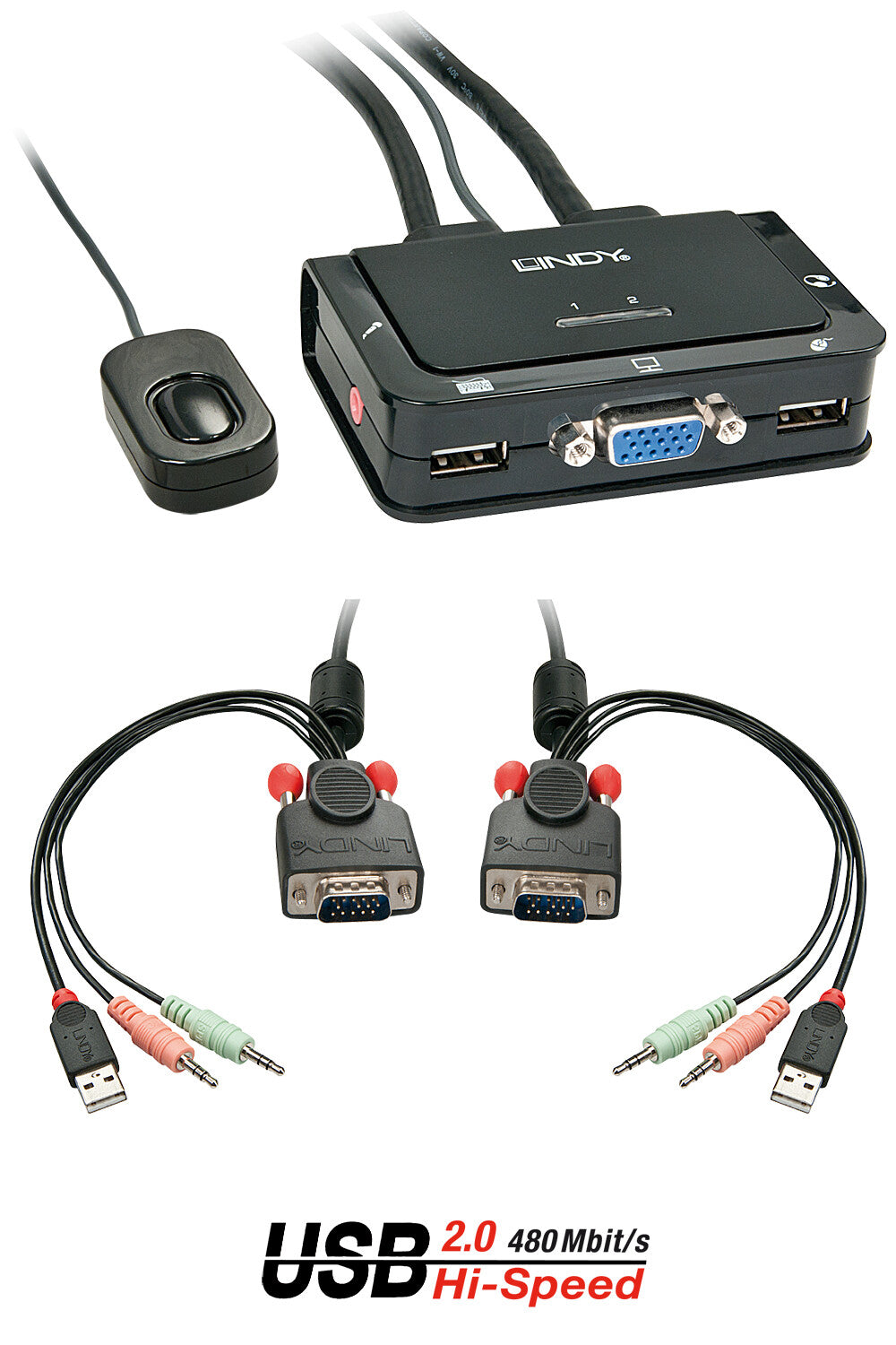 Lindy 2 Port VGA, USB 2.0 & Audio Cable KVM Switch