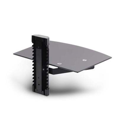 StarTech.com Floating Wall-Mounted AV Shelf, Adjustable Height Shelf For Under TV, Organize A/V Equipment On Black Tempered Glass Shelf