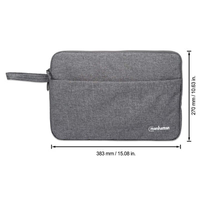 Manhattan Seattle Laptop Sleeve 14.5", Grey, Padded, Extra Soft Internal Cushioning, Main Compartment with double zips, Zippered Front Pocket, Carry Loop, Water Resistant and Durable, Notebook Slipcase, Three Year Warranty