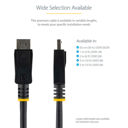 StarTech.com 2m (6ft) DisplayPort 1.2 Cable - 4K x 2K Ultra HD VESA Certified DisplayPort Cable - DP to DP Cable for Monitor - DP Video/Display Cord - Latching DP Connectors