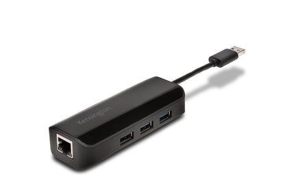 Kensington UA3000E USB 3.0 Ethernet Adapter & 3-Port Hub — Black