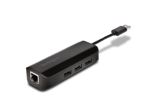 Kensington UA3000E USB 3.0 Ethernet Adapter & 3-Port Hub — Black