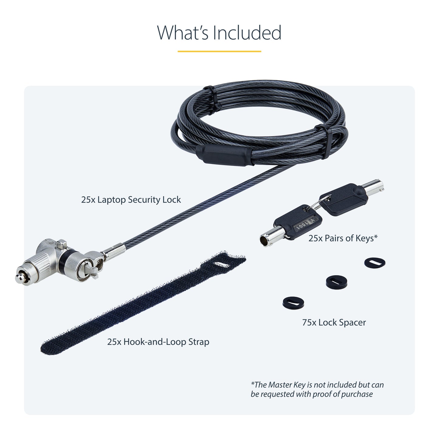 StarTech.com 25-Pack Universal Laptop Lock 6.6ft (2m), Master Keyed Locking Cable, Compatible w/Noble Wedge®/Nano/K-Slot, Anti-Theft Cut-Resistant Cable, TAA
