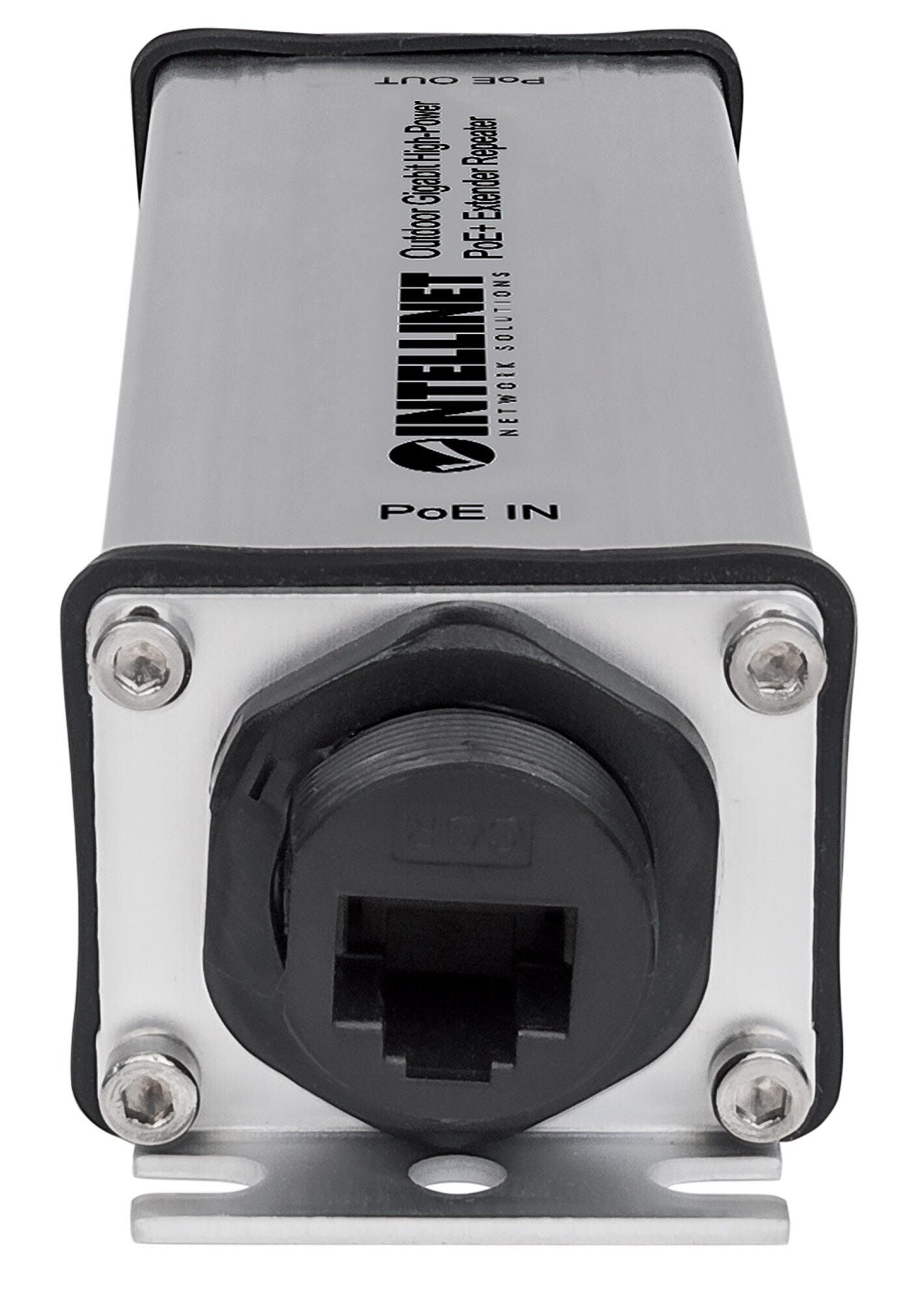 Intellinet Outdoor Gigabit High-Power PoE+ Extender Repeater, IEEE 802.3at/af Power over Ethernet (PoE+/PoE), Extends Range up to 100m, Metal, IP65