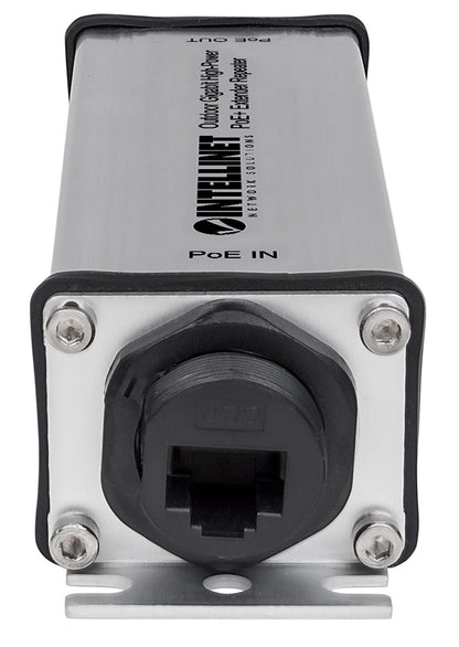 Intellinet Outdoor Gigabit High-Power PoE+ Extender Repeater, IEEE 802.3at/af Power over Ethernet (PoE+/PoE), Extends Range up to 100m, Metal, IP65