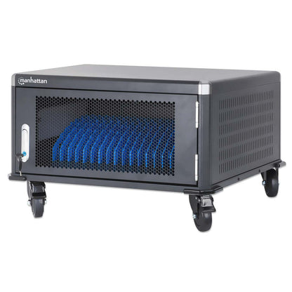 Manhattan Laptop Charging Cart/Trolley via AC Adapter (UK) 20-bay, Install device's AC Adapter (power cables) into unit, Suitable for ALL laptops (to 16"), iPads, MacBooks, Chromebooks, other portable devices, Bays 380x30x280mm, Cabinet, Lockable