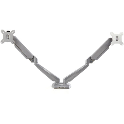 StarTech.com Desk Mount Dual Monitor Arm with USB & Audio, Desk Clamp VESA Mount for up to 32" (17.6lb/8kg) Displays, Ergonomic Full Motion Dual Monitor Arm - Silver