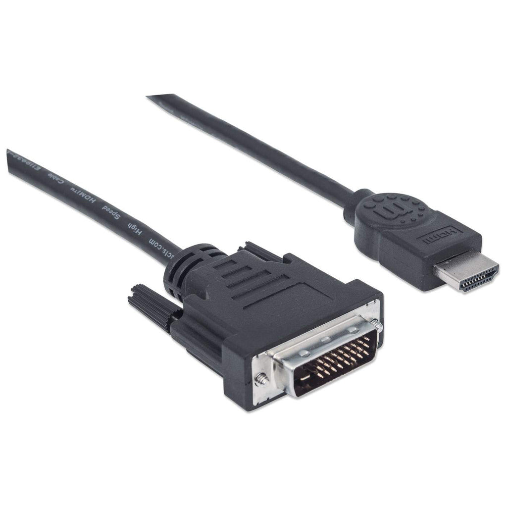 Manhattan HDMI to DVI-D 24+1 Cable, 1.8m, Black, Lifetime Warranty, Equivalent to HDMIDVIMM6