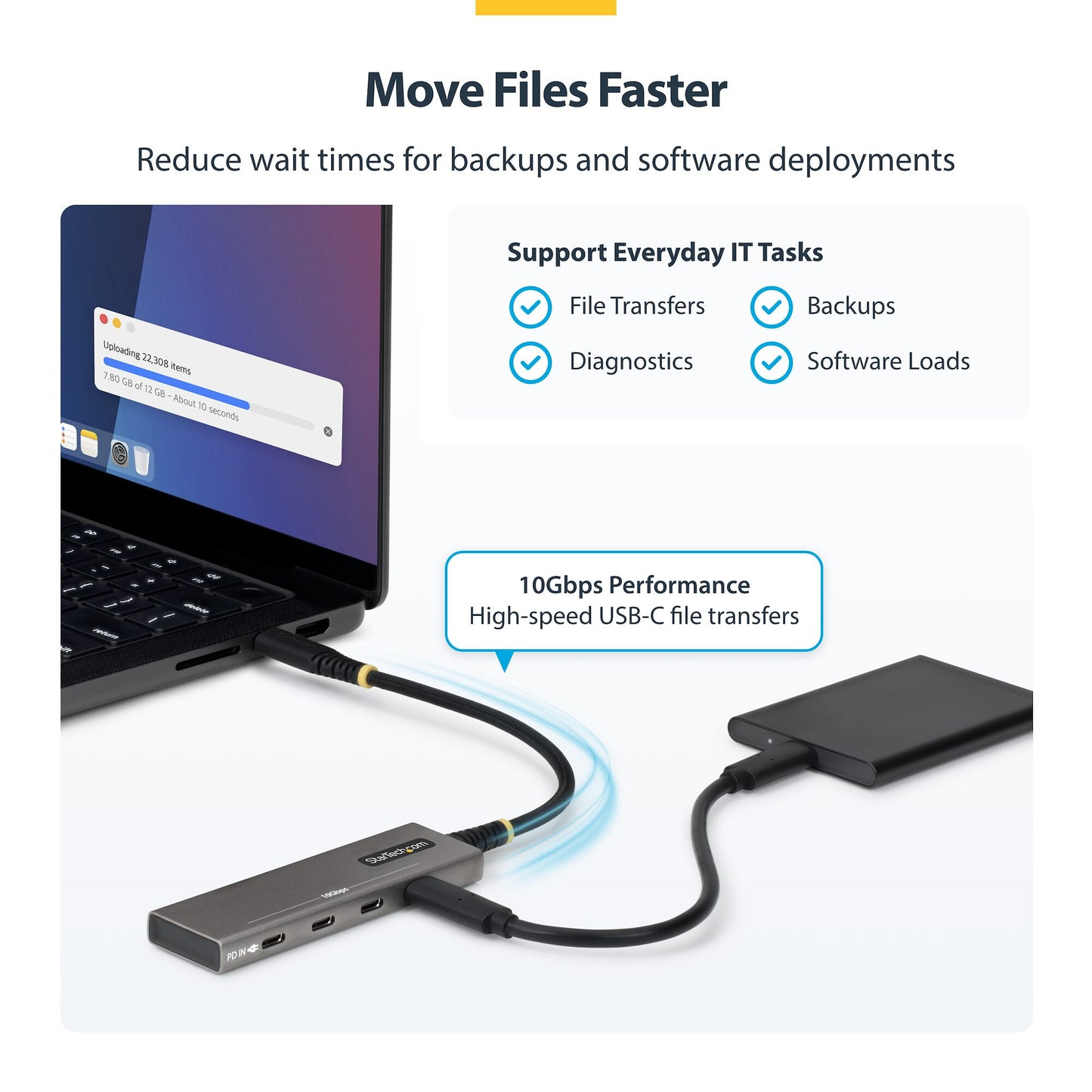 StarTech.com 4-Port USB-C Hub, 10Gbps, 100W PD Charging, 4x USB-C Ports, Overcurrent Protection, PCR Aluminum, For MacBook / Dell / ThinkPad / HP / iPad / Tablet