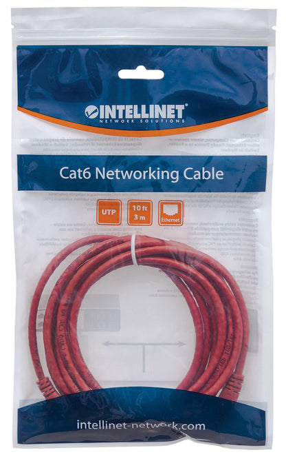 Intellinet Network Patch Cable, Cat6, 5m, Red, CCA, U/UTP, PVC, RJ45, Gold Plated Contacts, Snagless, Booted, Lifetime Warranty