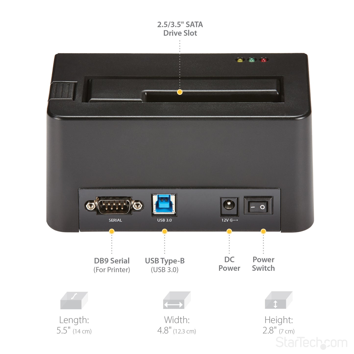StarTech.com Single Bay Hard Drive Eraser, Standalone HDD/SSD Sanitizer, USB 3.0 to SATA II (3 Gbps), 9 Erase Modes, LCD Display, Secure Erase Hard Disk Sanitizer Dock, DB-9 Printer Port, TAA Compliant