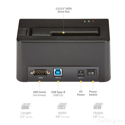 StarTech.com Single Bay Hard Drive Eraser, Standalone HDD/SSD Sanitizer, USB 3.0 to SATA II (3 Gbps), 9 Erase Modes, LCD Display, Secure Erase Hard Disk Sanitizer Dock, DB-9 Printer Port, TAA Compliant