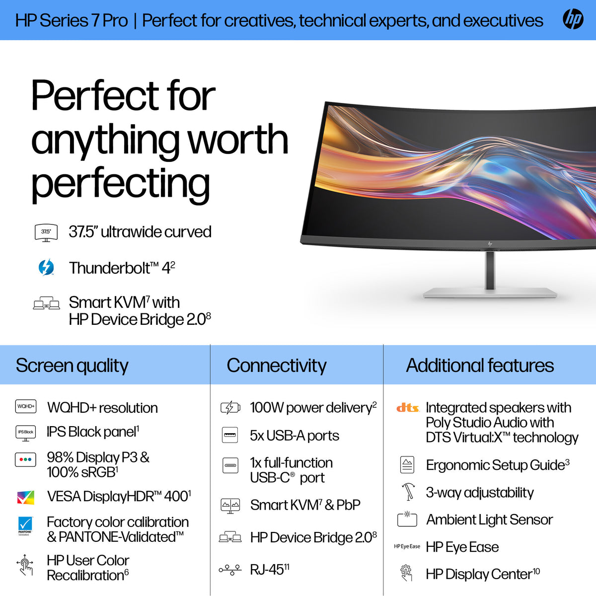 HP Series 7 Pro 37.5 inch WQHD+ Thunderbolt 4 Monitor - 738pu PVC Free