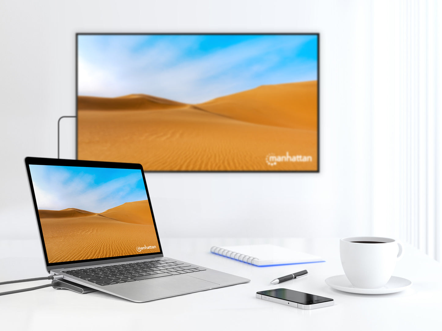 Manhattan USB-C Dock/Hub with Card Reader, Ports (x10): Audio 3.5mm, DisplayPort, Ethernet, HDMI (x2),USB-A (x3) and USB-C (x2),with PD 100W- requires external USB-C charger (not included). USB powered (no external power supply required) when PD is not in