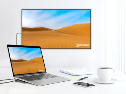 Manhattan USB-C Dock/Hub with Card Reader, Ports (x10): Audio 3.5mm, DisplayPort, Ethernet, HDMI (x2),USB-A (x3) and USB-C (x2),with PD 100W- requires external USB-C charger (not included). USB powered (no external power supply required) when PD is not in