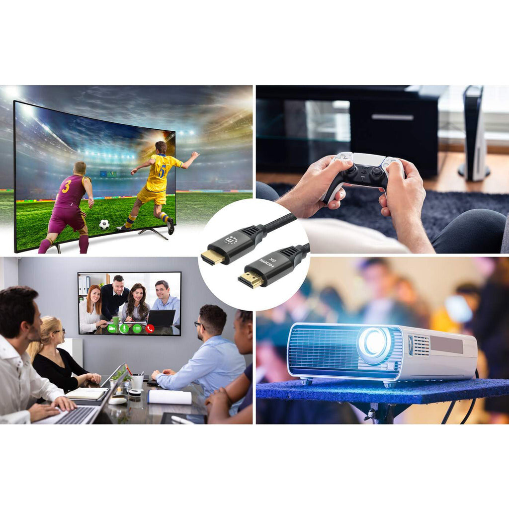 Manhattan Certified HDMI 8K@60Hz Cable with Ethernet, 1m, Suitable for ALL 8K, 4K & 1080p/HD Uses, 4K@120Hz, Black, Ultra High Speed, Lifetime Warranty, Equivalent to HDMI21-CBL-8K60-1M
