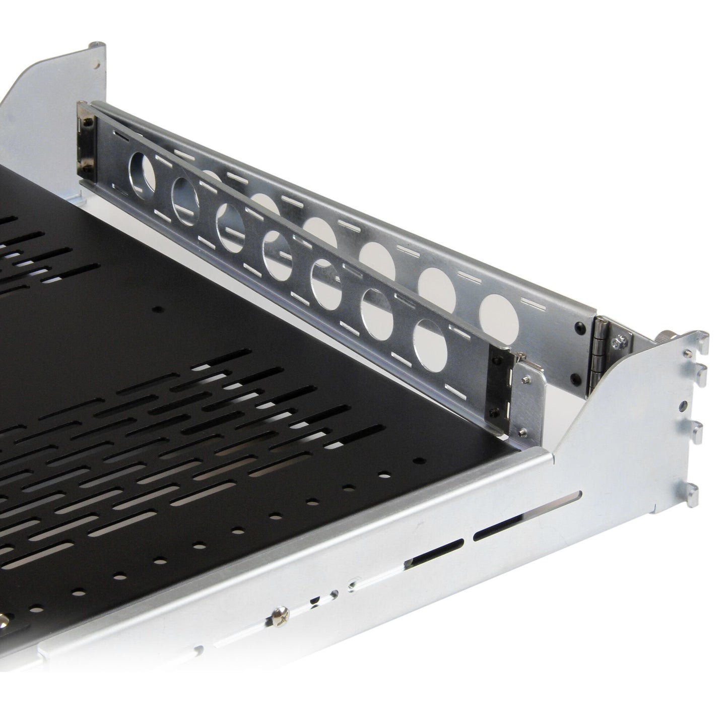 StarTech.com 2U Vented Sliding Server Rack Shelf w/ Cable Management Arm - 27.7 to 31.6in Adjustable Mounting Depth - 50lb - 19” Server Tray Shelf for Equipment Rack - 24in Deep