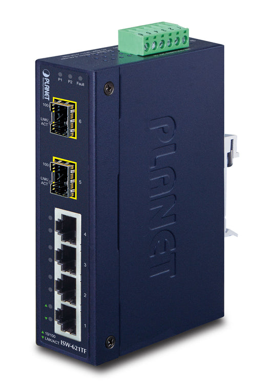PLANET ISW-621TF network switch, Unmanaged, 4-port, blue